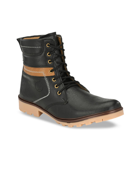 

Guava Men Black Solid Mid-Top Flat Boots