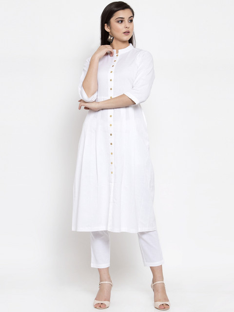 

Ayaany Women White Solid Straight Kurta