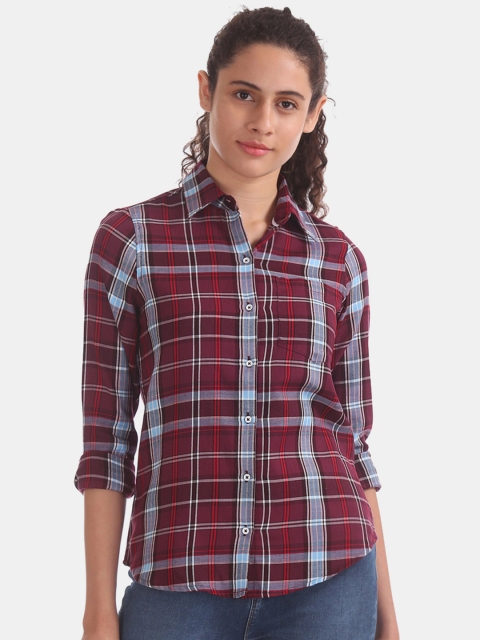

Aeropostale Women Maroon & White Regular Fit Checked Casual Shirt