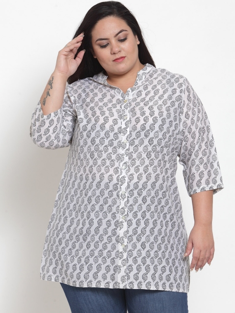 

plusS Women White & Black Printed Tunic