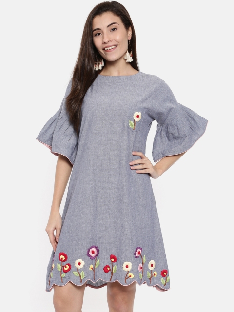 

The Kaftan Company Women Blue Printed Fit and Flare Dress