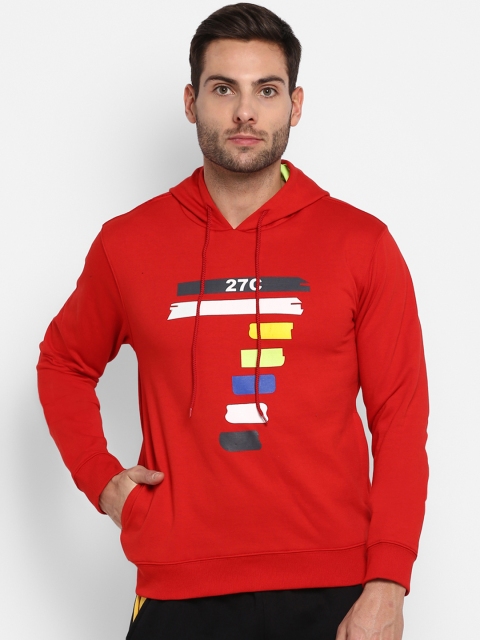 

Yuuki Men Red & White Printed Hooded Sweatshirt