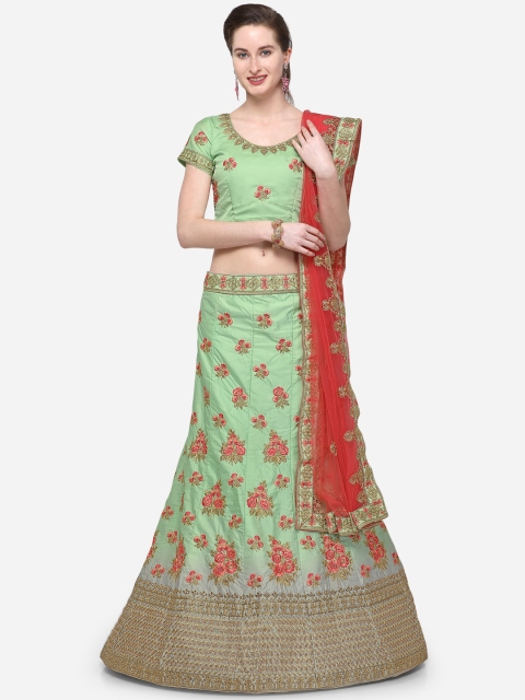 

V SALES Green Semi-Stitched Lehenga & Blouse with Dupatta