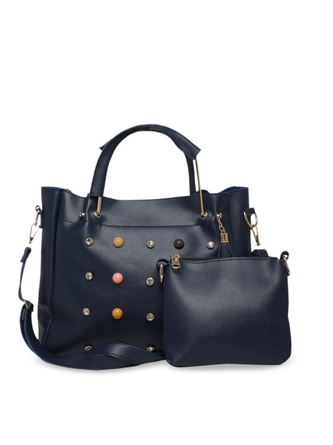 

DIVA WALK Blue Embellished Leather Handheld Bag