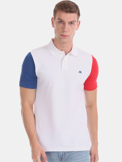

Aeropostale Men White Red Colourblocked Polo Collar Pure Cotton T-shirt