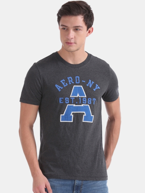 

Aeropostale Men Grey Self Design Round Neck T-shirt
