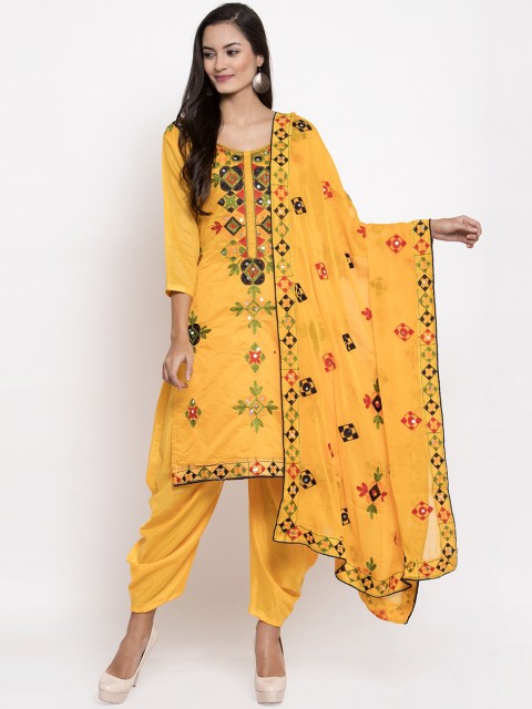 

mf Yellow & Black Chanderi Silk Unstitched Dress Material