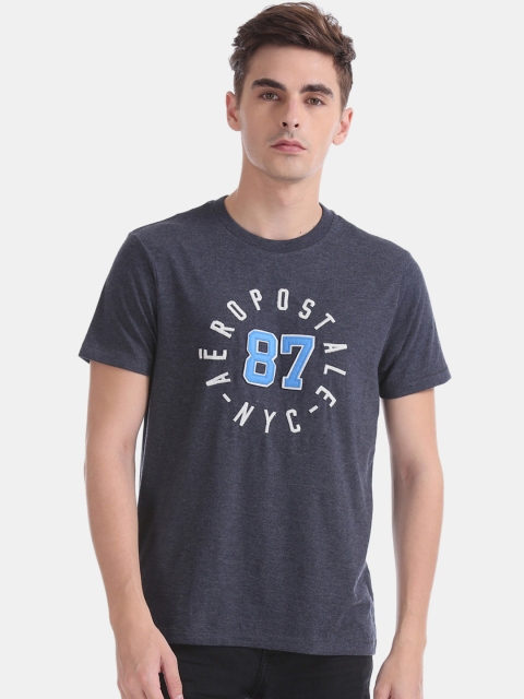 

Aeropostale Men Blue Self Design Round Neck T-shirt