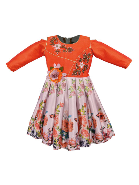 

Wish Karo Girls Orange Printed Fit and Flare Dress