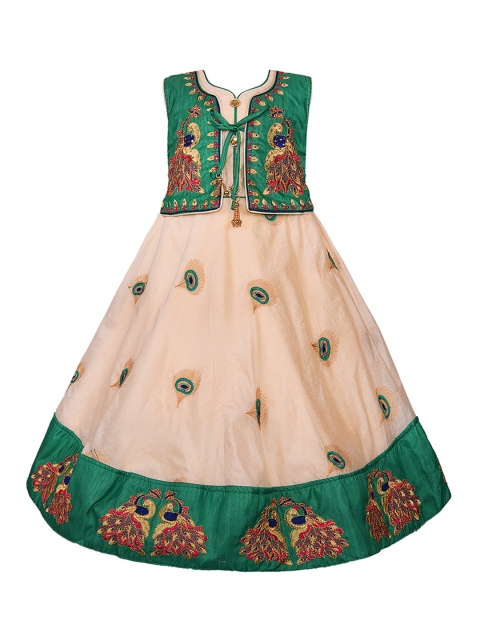 

Wish Karo Girls Green Printed Fit and Flare Dress