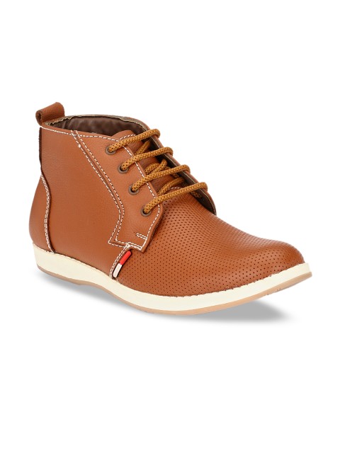 

John Karsun Men TanBrown Solid Leather Mid-Top Derbys, Tan