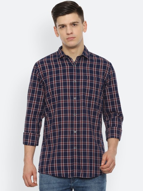 

Solly Jeans Co. Men Navy Blue & Red Regular Fit Checked Casual Shirt