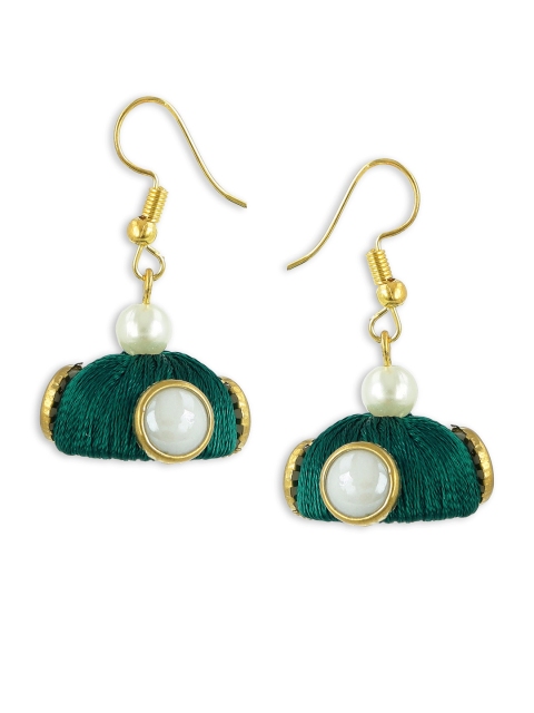 

AKSHARA Gold-Toned & Green Dome Shaped Drop Earrings