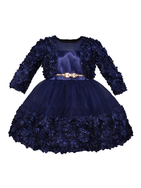 

Wish Karo Girls Navy Blue Self Design Fit and Flare Dress with Shrug