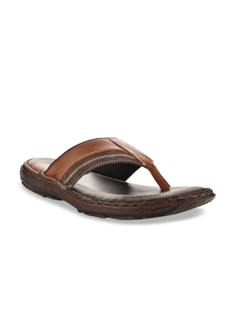 

SKO Men Tan Brown Leather Sandals