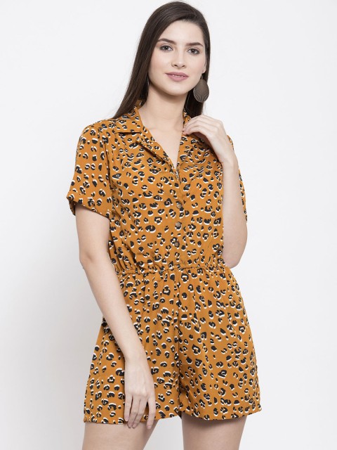 

Purple State Women Mustard Yellow & Black Printed Playsuit