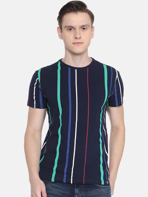 

People Men Navy Blue Striped Round Neck T-shirt