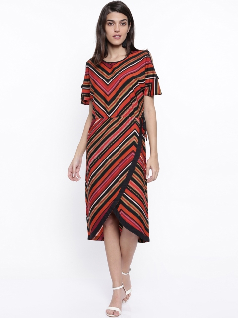 

The Kaftan Company Women Red Striped Blouson Dress