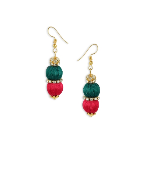 

AKSHARA Green & Red Circular Drop Earrings