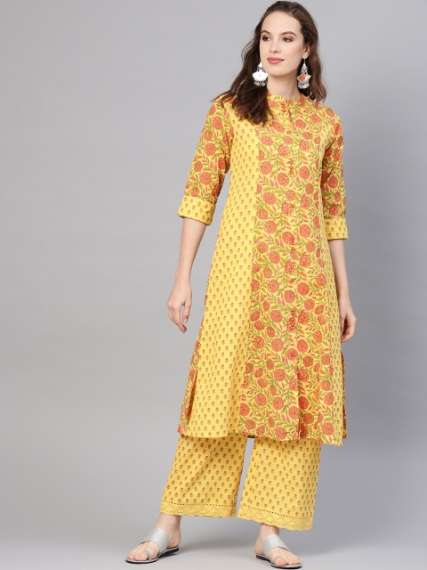 

Juniper Women Yellow & Red Floral Printed Straight Kurta