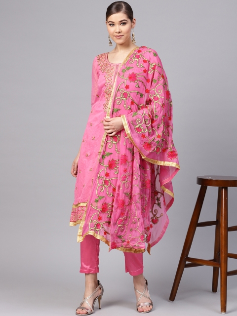 

Ishin Women Pink Embroidered Kurta with Trousers