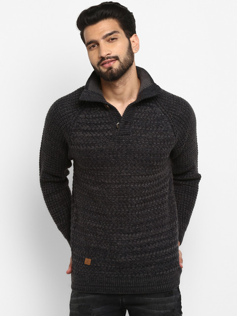

Mufti Men Charcoal Grey Solid Pullover Sweater