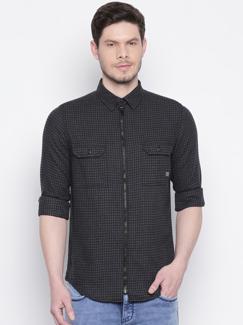 

Mufti Men Charcoal Slim Fit Printed Casual Shirt