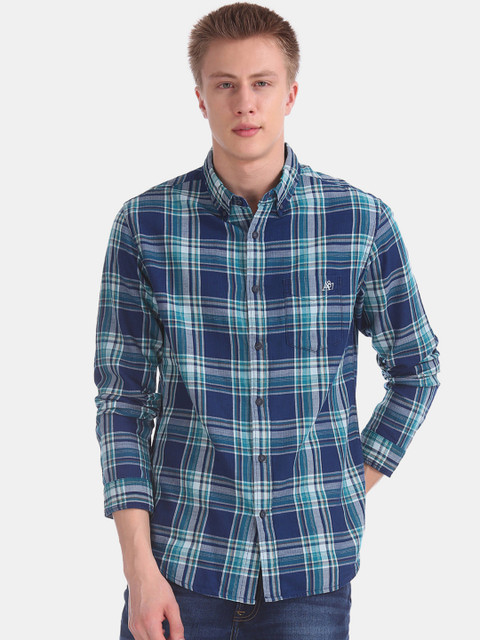 

Aeropostale Men Blue & White Regular Fit Checked Casual Shirt