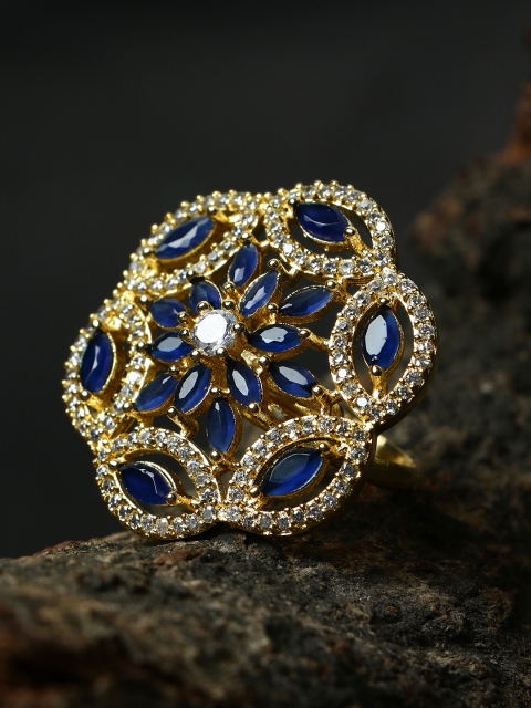 

Bhana Fashion Gold-Plated & Blue AD-Studded Handcrafted Finger Ring