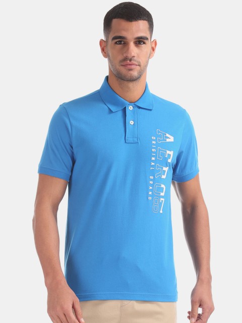 

Aeropostale Men Blue Printed Polo Collar T-shirt