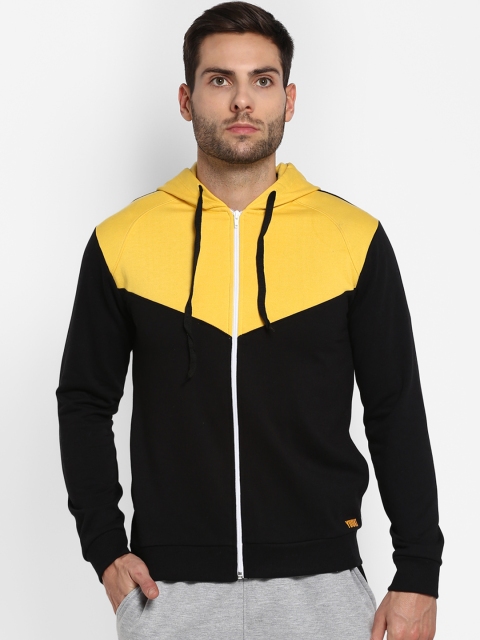

Yuuki Men Black & Yellow Colourblocked Hooded Sweatshirt