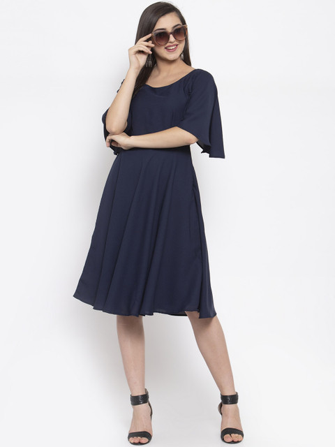 

Just Wow Women Navy Blue Solid Fit and Flare Dress