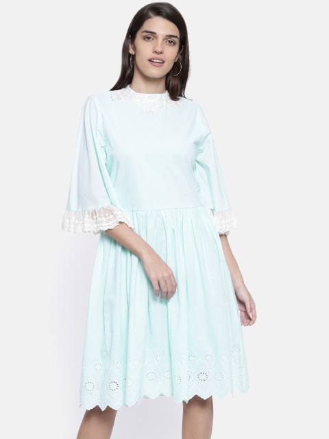 

The Kaftan Company Women Blue Self Design Fit and Flare Dress