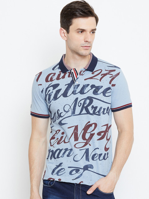 

Duke Men Blue & Brown Printed Polo Collar T-shirt