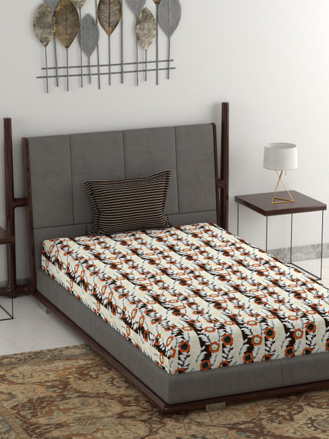 

Trident Off-White & Brown Floral 120 TC Cotton 1 Single Bedsheet with 1 Pillow Covers