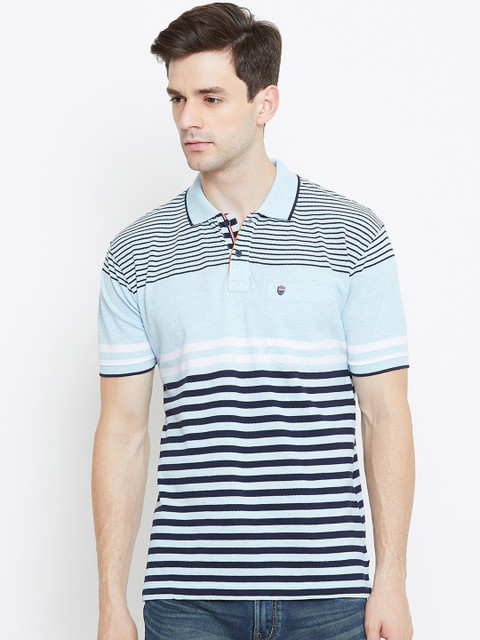 

Duke Men Blue Striped Polo Collar T-shirt