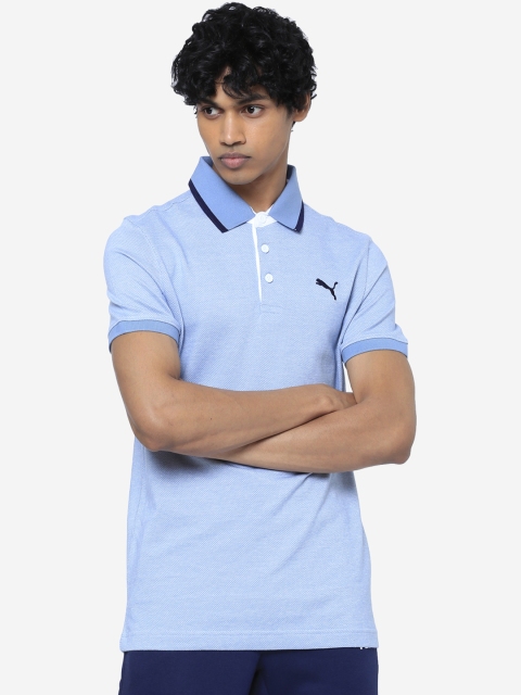 

Puma Men Blue Solid Jacquard Polo Collar T-shirt