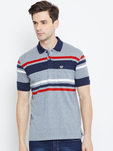 

Duke Men Blue & Red Striped Polo Collar T-shirt