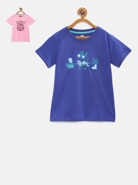 

Cub McPaws Set Of 2 Boys Pink And Blue Printed Round Neck T-shirt