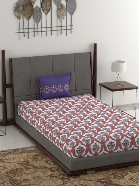 

Trident Purple & White Floral 120 TC Cotton 1 Single Bedsheet with 1 Pillow Covers