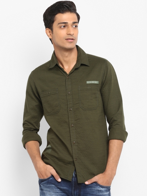 

Mufti Men Olive Green Slim Fit Solid Casual Shirt