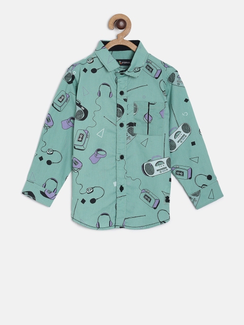 

TALES & STORIES Boys Green Regular Fit Printed Casual Shirt