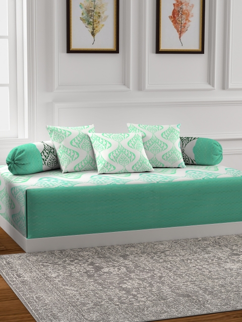 

Soumya White & Green Ethnic Motifs Print Diwan Set with Bolster & Cushion Covers