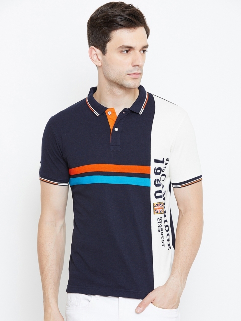 

Duke Men Navy Blue & White Colourblocked Polo Collar T-shirt