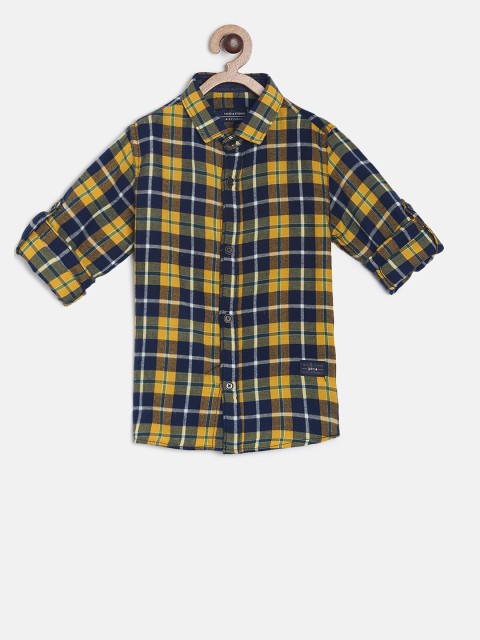 

TALES & STORIES Boys Yellow & Blue Regular Fit Checked Casual Shirt