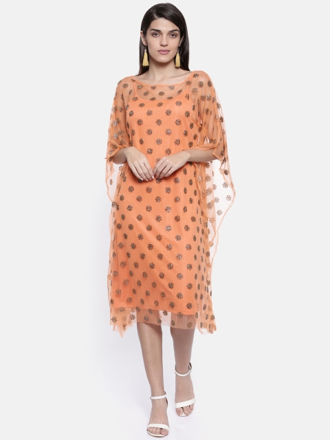 

The Kaftan Company Women Orange Printed Kaftan Dress