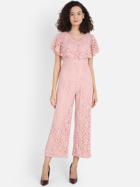 

COVER STORY Women Pink Self Design Layered Basic Jumpsuit