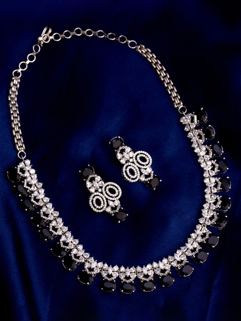

Studio Voylla Silver-Plated & White CZ Stone-Studded Handcrafted Jewellery Set