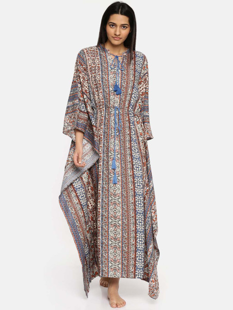 

The Kaftan Company Off-White & Blue Printed Kaftan Nightdress