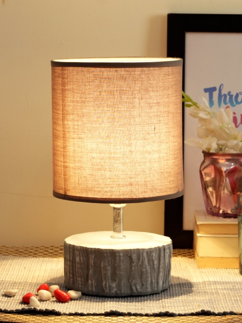 

TIED RIBBONS Grey Solid Bedside Table Top Lamp with Shade